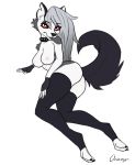 breasts butt canid canid_demon canine canis choker clothing demon female hellhound hi_res jewelry legwear looking_at_viewer loona_(vivzmind) mammal necklace nipples orinvega raised_tail solo stockings 