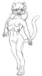  anthro areola breasts felid feline female hair hi_res long_hair looking_at_viewer mammal monochrome multi_breast multi_nipple nipples nude pussy simple_background solo standing todd_sutherland whiskers 