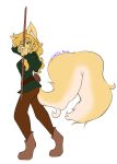  2019 accessory aiming aiming_at_viewer anthro arrow athletic belt biped blonde_hair butt_pose canid canine canis claws clothed clothing digital_media_(artwork) eyebrows eyelashes female fluffy fluffy_tail footwear fur green_eyes hair hi_res holding_object holding_weapon inner_ear_fluff lena_(wolfie-pawz) long_hair looking_at_viewer mammal pose quiver ranged_weapon shoes signature simple_background solo standing tuft weapon what_the_hart_wants wolfie-pawz yellow_body yellow_fur 