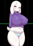  anthro big_breasts blush breasts camel_toe clothed clothing eyeliner female hi_res horn huge_breasts looking_at_viewer makeup midriff navel nipple_outline panties partially_clothed red_eyes smile solo sweater tailzkim tight_clothing tight_sweater tight_topwear topwear toriel undertale underwear video_games 