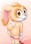  anus big_ears blush clothing cream_the_rabbit cub female footwear gatomonlover gloves haiiromon handwear lagomorph leporid looking_at_viewer looking_back mammal nude open_mouth pussy rabbit shoes simple_background smile solo sonic_the_hedgehog_(series) undressing young 