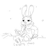  1:1 anthro black_and_white clothed clothing coat disney english_text fully_clothed holding_gun holding_object holding_weapon judy_hopps lagomorph leporid mammal monochrome rabbit replytoanons sketch smile snow snowing solo text topwear weapon zootopia 