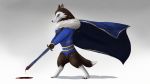  16:9 armello blood blue_clothing bodily_fluids brown_body brown_fur canid canine canis clothing fur male mammal melee_weapon river_(armello) simple_background sword video_games weapon white_background white_body white_fur wolf yellow_eyes 