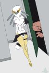  2019 accipitriform aggressive_retsuko anthro avian beak big_breasts bird breasts casual_exposure clothed clothing digital_media_(artwork) domestic_pig eyes_closed feathers female hi_res humanoid imminent_rape invalid_tag mammal sanrio secretary_bird secretary_washimi shirt simple_background standing_tough suid suina sus_(pig) topwear 