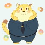  1:1 animated anthro barefoot benjamin_clawhauser brown_spots cheetah clothed clothing disney doughnut felid feline food fully_clothed fur mammal necktie police_uniform solo spots spotted_body spotted_fur uniform yellow_body yellow_fur zootopia ヒャク 