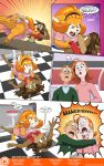  2019 angry anthro big_breasts blonde_hair blue_eyes bottomwear breasts brown_body brown_fur brown_hair butt canid canine canis cleavage clothed clothing comic daisy_(jklind) dinner domestic_dog duo eyewear father female fur glasses green_eyes hair herding_dog hi_res human inside jklind male mammal mary-anne_(jklind) mother parent pastoral_dog pawpads post_transformation shirt_grab shocked short_stack shorts smile surprise underwear welsh_corgi wolf 