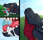  anthro bariesuterram bodily_fluids bunsen dragon feral hi_res saliva scalie sergal soul_(character) swallowing teeth tongue vore western_dragon 