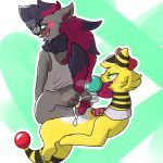  1:1 2019 ampharos anal anal_penetration animal_genitalia anus balls big_butt blush bodily_fluids butt checker claws clothed clothing cowgirl_position cuchufleh_(character) cum digital_media_(artwork) duo erection fan_character fangs fellatio feral fur genital_fluids hair lechecker male male/male male_penetrated male_penetrating nintendo on_top open_mouth oral penetration penile penis pok&eacute;mon pok&eacute;mon_(species) saliva sex simple_background smile teeth tongue topwear video_games zoroark 
