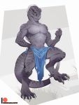  2019 anthro beckoning claws clothed clothing dinosaur fals feathers full-length_portrait gesture green_eyes grey_body grey_skin hi_res inviting loincloth looking_at_viewer male muscular muscular_male partially_clothed patto pecs portrait reptile scalie simple_background solo standing theropod tyrannosaurid tyrannosaurus tyrannosaurus_rex white_body white_feathers 