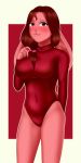  2019 absurd_res anthro biped blush breasts buffbumblebee clothed clothing digital_media_(artwork) eyebrows eyelashes female fingers floppy_ears front_view fur hair hi_res lagomorph leotard leporid long_hair looking_at_viewer low_ponytail mammal pink_body pink_fur ponytail rabbit red_eyes red_hair skinsuit sleeves smile solo standing sweater tight_clothing topwear 