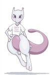  2018 ambiguous_gender bottomless clothed clothing digital_media_(artwork) english_text hi_res legendary_pok&eacute;mon looking_at_viewer mewtwo nintendo pok&eacute;mon pok&eacute;mon_(species) sharkysocks shirt simple_background solo text thick_thighs toes topwear video_games white_background wide_hips 
