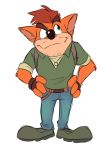  2019 absurd_res activision anthro bandicoot boots bottomwear clothed clothing cosplay countershading crash_bandicoot crash_bandicoot_(series) eyebrows facial_hair fingerless_gloves footwear fur gloves green_eyes hand_on_hip handwear hi_res jeans jewelry komoroshi_(artist) looking_aside looking_away looking_up male mammal marsupial naughty_dog necklace orange_body orange_fur pants raised_eyebrow rolled_up_sleeves shirt simple_background solo sony_corporation sony_interactive_entertainment standing topwear uncharted video_games white_background 