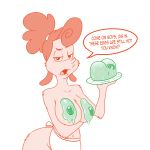  1:1 2019 anthro apron breasts butt censored clothing creative_censorship dialogue domestic_pig donna_the_waitress dr._seuss egg english_text female fur green_eggs_and_ham green_eggs_and_ham_(animated_series) hair hair_bun half-closed_eyes hi_res humanoid lonbluewolf mammal mostly_nude open_mouth simple_background solo speech_bubble suid suina sus_(pig) text tongue unknown_species white_background 