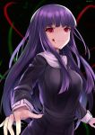  1girl asagami_fujino blood blood_on_face breasts dress fingernails highres kara_no_kyoukai large_breasts long_fingernails long_hair navy_blue_dress purple_hair red_eyes reien_girl&#039;s_academy_uniform rinse_7 school_uniform sleeve_cuffs white_neckwear 