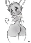  2019 anthro armwear big_eyes blush butt clothed clothing digital_media_(artwork) elbow_gloves english_text eyelashes female fur gloves greyscale hair handwear hi_res legwear looking_at_viewer mammal monochrome nintendo nude open_mouth pok&eacute;mon pok&eacute;mon_(species) saltyxodium signature simple_background solo solo_focus text thick_thighs thigh_highs video_games white_background 