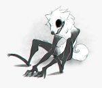  2019 3_toes 4_fingers ambiguous_gender animated anthro bardju black_eyes canid canine claws fingers fur long_arms mammal nightmare_fuel signature solo toes white_body white_fur 