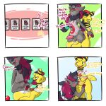  1:1 2019 ampharos anal anal_penetration animal_genitalia anus balls big_butt blush bodily_fluids butt checker claws clothed clothing comic cowgirl_position cuchufleh_(character) cum dialogue digital_media_(artwork) duo employee_of_the_month english_text erection fan_character fangs fellatio feral fur genital_fluids hair hi_res lechecker male male/male male_penetrated male_penetrating nintendo on_top open_mouth oral penetration penile penis pok&eacute;mon pok&eacute;mon_(species) saliva sex simple_background smile teeth text tongue topwear video_games zoroark 