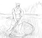  2019 anthro barefoot biped breasts cat_knight clothed clothing digital_media_(artwork) felid feline female hi_res hladilnik mammal melee_weapon polearm scar scythe simple_background sketch weapon 