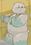  2019 anthro belly blush fur humanoid_hands male mammal moobs navel nipples overweight overweight_male penis solo towel ursid wet white_body white_fur young 熊团沫沫 