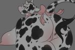  2019 anthro big_breasts blush bovid bovine bow breasts butt cattle digital_media_(artwork) eyewear female fur glasses hi_res holstein_friesian_cattle huge_breasts looking_at_viewer mammal napdust nipples nude pink_eyes pussy smile solo white_body white_fur 