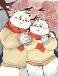  2019 anthro balls blush clothing duo fur hand_holding hi_res humanoid_hands male male/male mammal outside overweight overweight_male penis scarf shirt topwear ursid white_body white_fur 熊团沫沫 