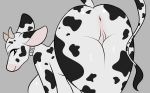  2019 :3 anthro anus big_breasts bovid bovine breasts butt cattle collar female hi_res holstein_friesian_cattle horn huge_breasts mammal napdust nude pinup pose pussy smile solo 