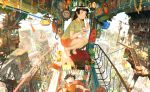  barefoot black_hair building cake city food original scenic stairs teikoku_shounen train 