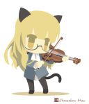  1girl animal_ears artist_name blonde_hair cat_ears chameleon_man_(three) glasses instrument military military_uniform neckerchief perrine_h_clostermann simple_background solo strike_witches tail uniform violin white_background world_witches_series yellow_eyes 