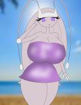  antennae_(anatomy) arthropod big_breasts breasts clothed clothing dress female insect looking_at_viewer nintendo non-mammal_breasts pheromosa pok&eacute;mon pok&eacute;mon_(species) simple_background solo tight_clothing ultra_beast video_games 