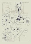  ! anthro bottomwear building canid canine clothed clothing comic dialogue disney edit english_text eyes_closed fox fully_clothed gesture grin hard_translated hi_res mammal monochrome nick_wilde outside pants parent parent_and_child red_fox rodent salute sciurid shirt smile sparkles speech_bubble text topwear translated tumugi_topia zootopia 