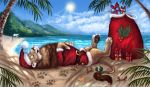  2018 4_toes beach black_pawpads day detailed_background digital_media_(artwork) feline feral flashw lion lying male mammal on_back outside pantherine pawpads paws sand seaside shore sky solo sun toes 