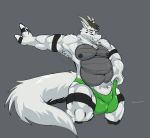  absurd_res armpit_hair azuracoon belly body_hair clothing dragon fur furred_dragon hi_res horn male musclegut muscular nipples pecs rubber scaly_belly sketch_the_derg solo thong underwear 