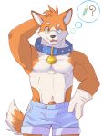  ? canid canine clothed clothing collar eyewear fox glasses hi_res male mammal muscular muscular_male pecs pubes sharparadise solo topless 