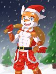  abs canid canine christmas clothed clothing fox hat headgear headwear hi_res holidays male mammal muscular muscular_male pecs santa_hat sharparadise snow solo topless young 