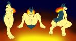  absurd_res anthro badger breasts butt female fire hi_res looking_at_viewer mammal mustelid musteline nintendo nipples pok&eacute;mon pok&eacute;mon_(species) pok&eacute;morph pussy rear_view rorrek simple_background solo spread_legs spreading typhlosion video_games 