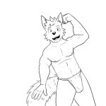  1:1 anthro asian_clothing blue_eyes bulge canid canine canis clothed clothing east_asian_clothing flexing fundoshi fur fuze hi_res japanese_clothing male mammal nipples simple_background solo topless underwear underwear_only white_background white_body white_fur wolf 