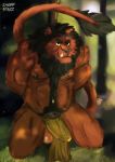  absurd_res balls bdsm biceps bondage bound captured charr_starz clothing felid feline forest hi_res invalid_tag jagg lion loincloth male mammal mane musclegut muscular muscular_male nipples pantherine pecs scenery thefellion tree tribal 