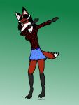  absurd_res anthro belt black_body black_fur black_hair breasts canid canine chest_tuft claws clothing dabbing denim denim_clothing denim_skirt dipstick_tail female fox fur green_eyes hair hi_res invalid_tag looking_at_viewer mammal meme multicolored_tail paws plaid_shirt red_body red_fox red_fur smile solo standing tuft victoria_sheppard white_body white_fur xcube720 