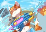  canid canine clothed clothing fox male mammal sharparadise solo songkran swimming_goggles thailand topless water water_gun wet young 