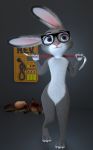  2019 3d_(artwork) anthro black_background blood bodily_fluids claws crossover crowbar digital_media_(artwork) disney eyebrows eyelashes eyewear female fingers fur goggles grey_body grey_fur half-life headcrab hi_res holding_object judy_hopps lagomorph leporid long_ears looking_up mammal melo multicolored_body multicolored_ears multicolored_fur nude pink_nose purple_eyes rabbit simple_background smile solo standing toes valve video_games white_body white_fur zootopia 