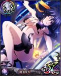  1girl ;p black_hair breasts card_(medium) character_name chess_piece gun hair_ribbon high_school_dxd high_school_dxd_cross himejima_akeno jewelry large_breasts long_hair long_ponytail official_art one_eye_closed pendant ponytail purple_eyes queen_(chess) ribbon solo source_request thighs tongue tongue_out torn_clothes trading_card very_long_hair weapon 