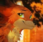  2018 black_eyebrows black_nose black_pupils blurred_background canid canine countershading dipstick_ears disney ears_back eyebrows fox fur green_eyes hi_res looking_at_viewer male mammal multicolored_ears neck_tuft nick_wilde orange_body orange_fur pivoted_ears portrait profile raised_eyebrow red_fox ria_woof17 shadow smile tan_body tan_fur tuft whiskers zootopia 