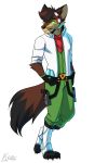  2019 2:3 anthro brown_body brown_fur canid canine clothed clothing cosplay dipstick_tail footwear fox fox_mccloud fully_clothed fur hi_res kevinlaros koen_the_fox male mammal multicolored_tail nintendo shirt shoes signature simple_background solo star_fox topwear video_games white_background 
