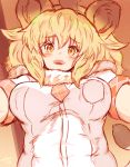  1girl animal_ears blonde_hair breasts kemono_friends large_breasts lion_(kemono_friends) lion_ears lion_tail looking_at_viewer ooba_jun tail yellow_eyes 