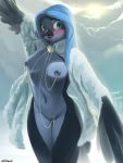 anthro avian bird blush breasts chickhawk96 clothed clothing feathers female grey_body grey_skin hi_res julia_autio solo 