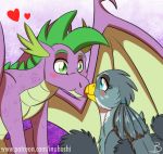  &lt;3 avian blue_eyes blush boop dragon duo female friendship_is_magic gabby_(mlp) green_eyes gryphon inuhoshi-to-darkpen male my_little_pony nose_boop nose_kiss slit_pupils spike_(mlp) wings 