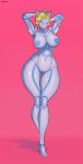  absurd_res android blizzard_entertainment blonde_hair blue_nipples blue_pussy breasts female genitals hair hi_res hinge humanoid humanoid_pointy_ears looking_at_viewer luna_(overwatch) machine navel nipples not_furry omnic overwatch pink_background pinup pose presenting presenting_breasts pussy robot saidra shadow signature simple_background solo thick_thighs thigh_gap white_body 