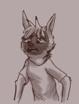  aardwolf ambiguous_gender anthro bodily_fluids clothed clothing disney famished_(artist) head_tuft hi_res hyaenid mammal monochrome open_mouth pack_street shirt solo tears topwear tuft wolter_(weaver) zootopia 