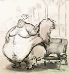  ? anthro aokmaidu belly belly_overhang big_belly caligari chair claws clothed clothing double_chin eyewear flip_flops footwear fur furniture glasses greyscale hand_on_stomach hi_res holding_object lawn_chair love_handles male mammal monochrome moobs morbidly_obese navel obese obese_male outside overweight overweight_male rodent sandals sciurid solo speech_bubble standing sunscreen thick_thighs toe_claws topless tree_squirrel wide_hips 