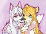  amaryllis_(amy)_sharmila anthro brown_nose brown_spots canid canine canis cheetah duo felid feline female fingers fur hair hi_res long_hair mammal multicolored_body multicolored_fur sakuradlyall songgoishtar spots spotted_body spotted_fur two_tone_body two_tone_fur white_body white_fur wolf 